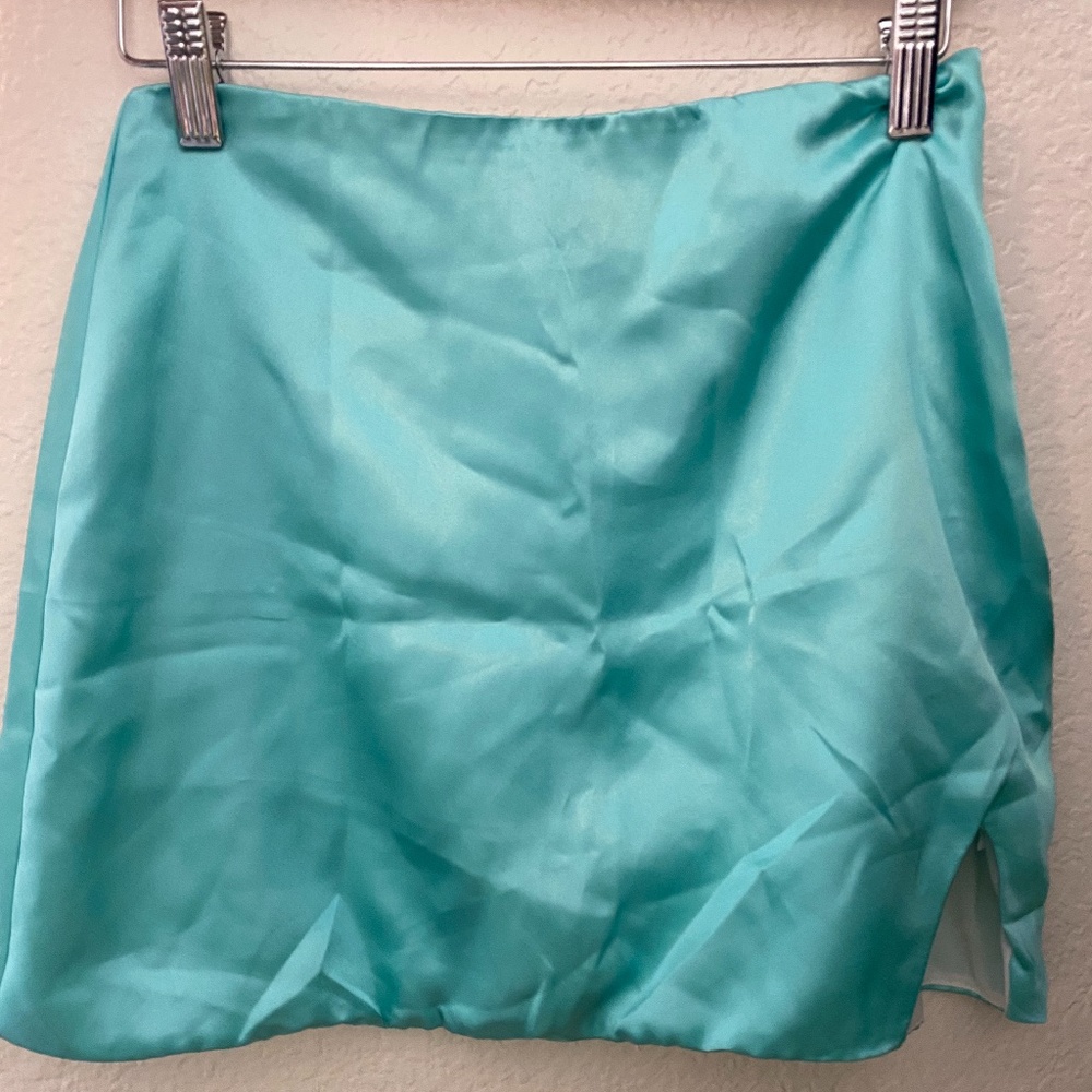O-mighty satin blue mini skirt